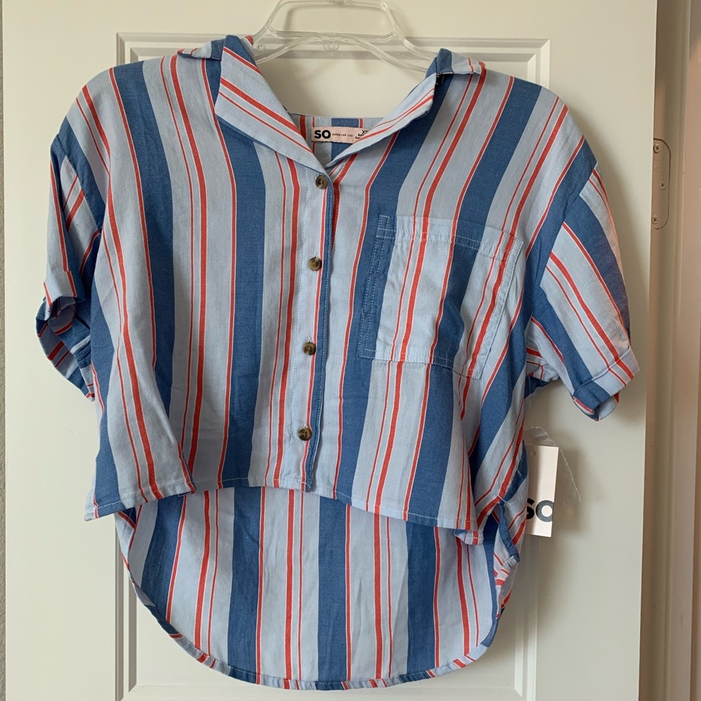 NWT Crop button front striped  shirt